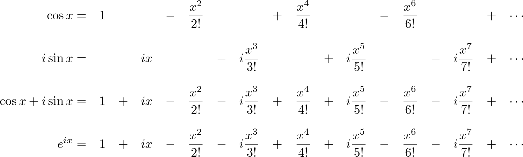 Taylor series of e^{ix}, cos(x)+isin(x)