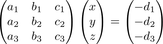 Matrix form of plane equations