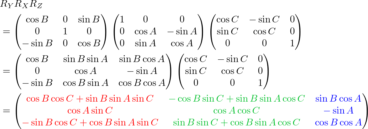 Rotation Matrix, RyRxRz