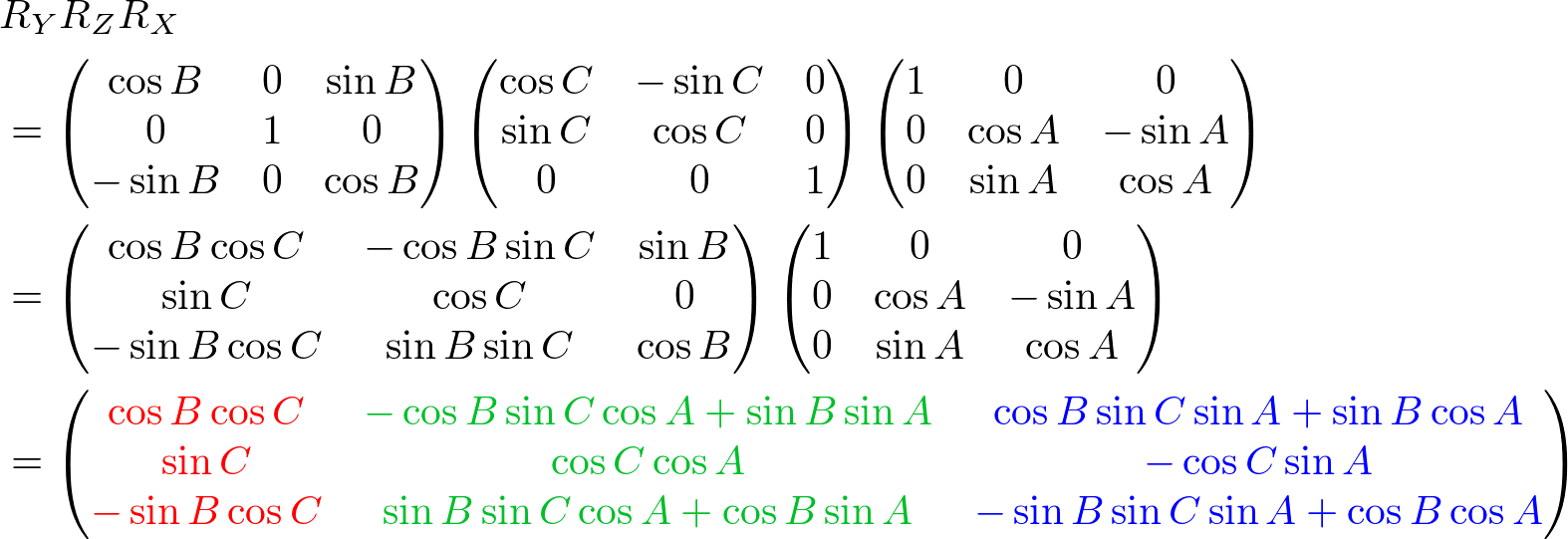 Rotation Matrix, RyRzRx