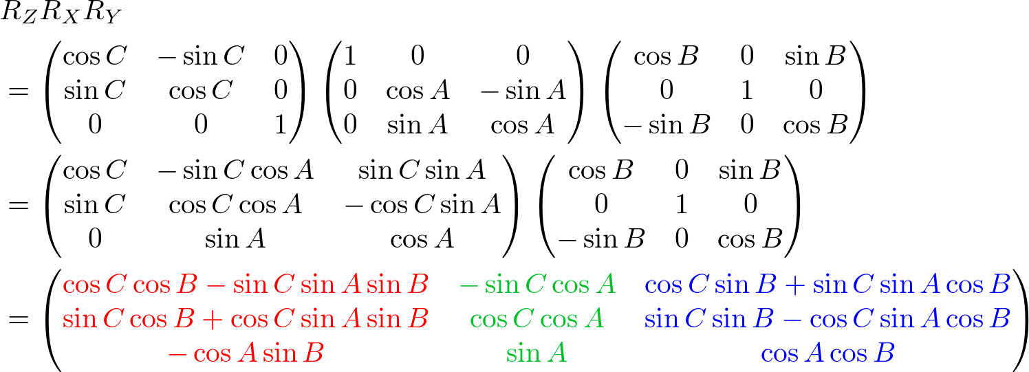 Rotation Matrix, RzRxRy