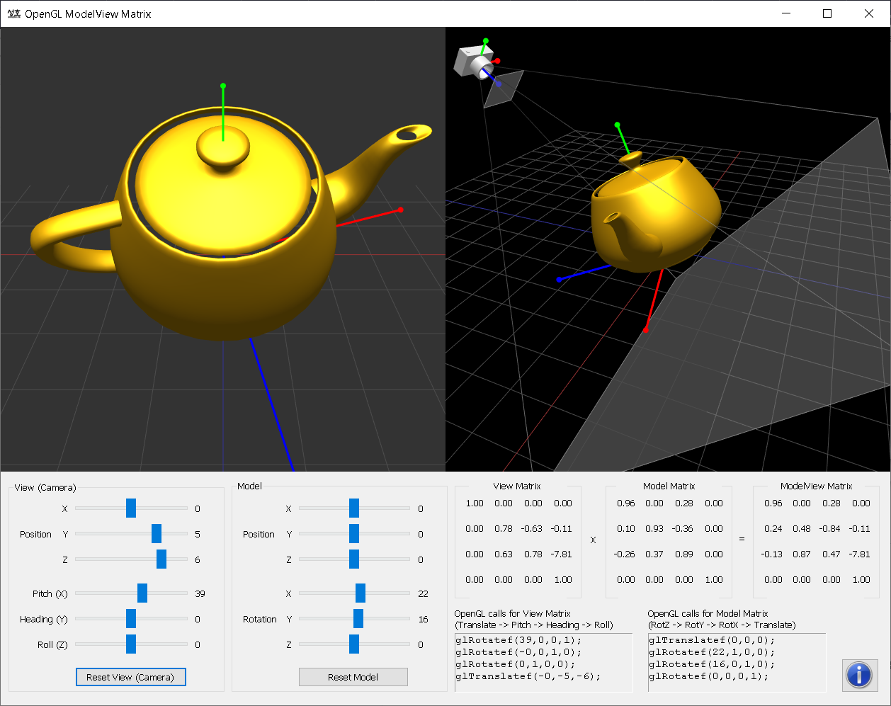 Example of OpenGL ModelView Matrix