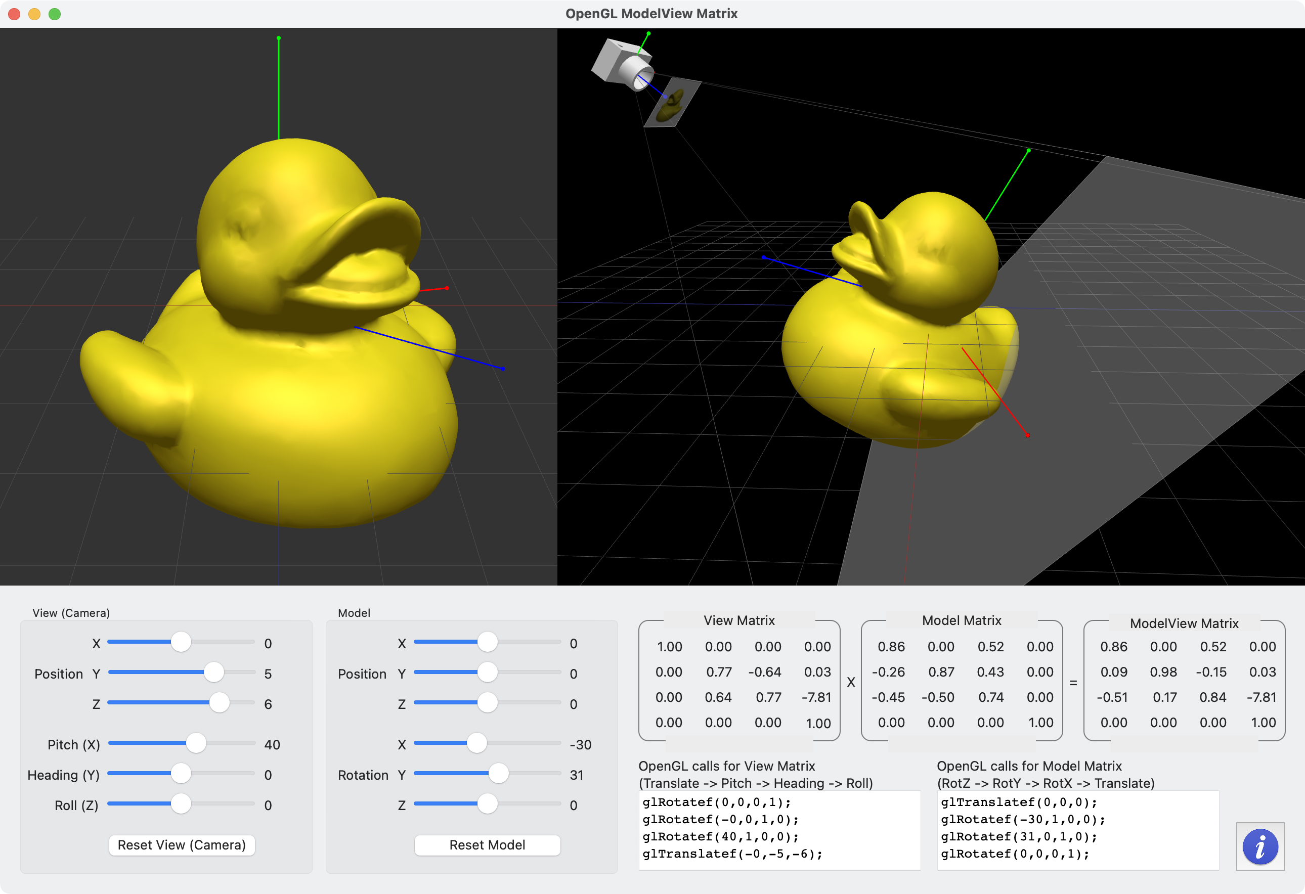 Example of OpenGL ModelView Matrix