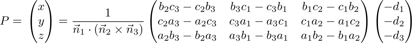 solution for intersection of 3 planes in matrix form